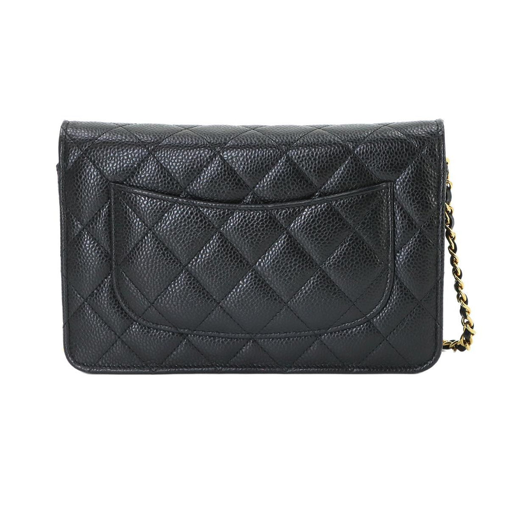 Chanel Quilted Classic Chain Wallet Caviar Leather Black Gold Shoulder Bag — view 2