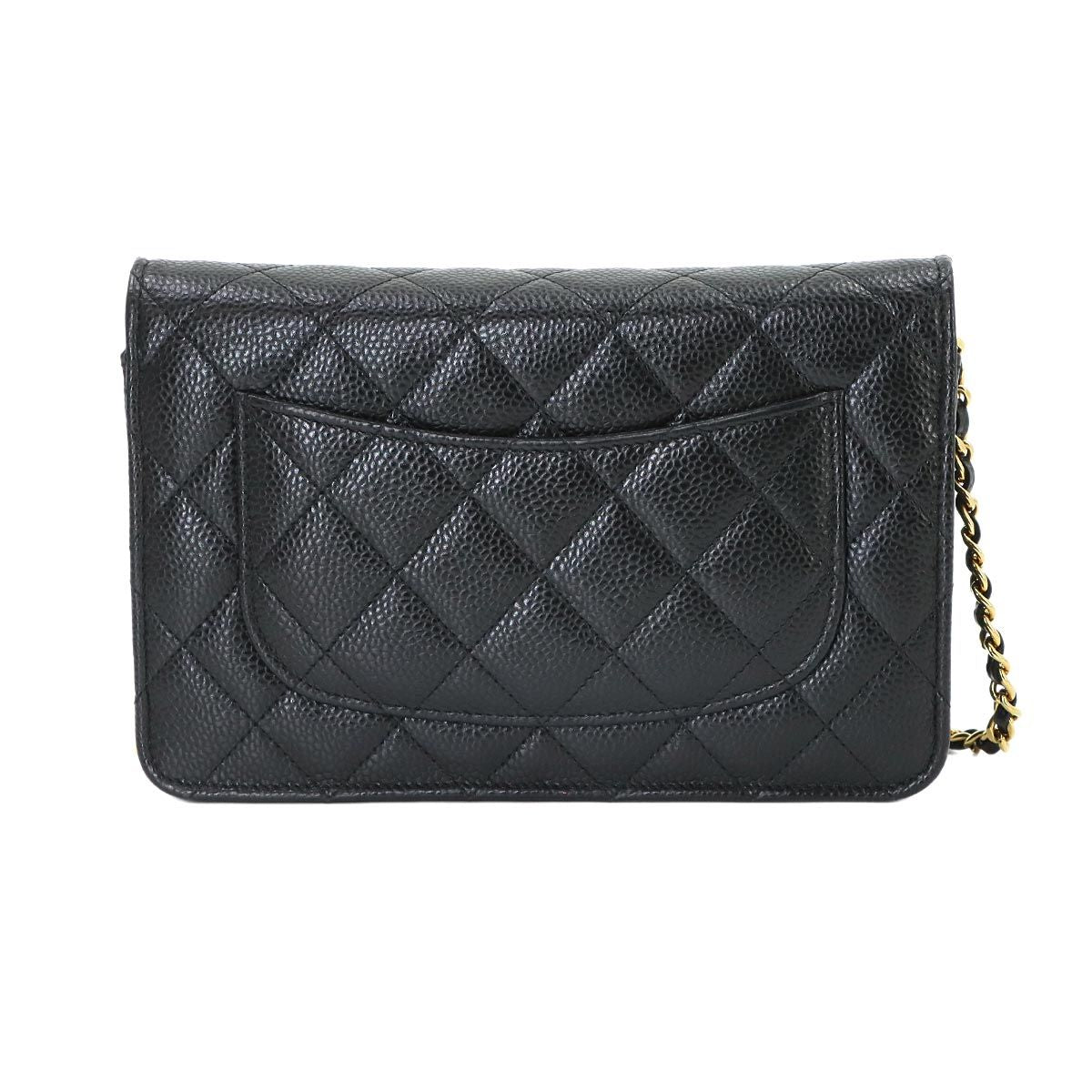 Chanel Quilted Classic Chain Wallet Caviar Leather Black Gold Shoulder Bag — view 2