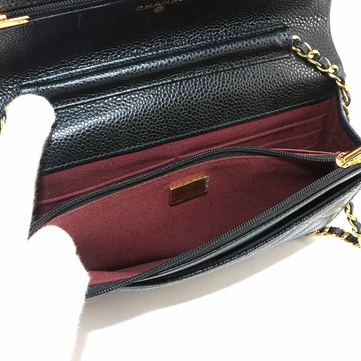 Chanel Quilted Classic Chain Wallet Caviar Leather Black Gold Shoulder Bag — view 7