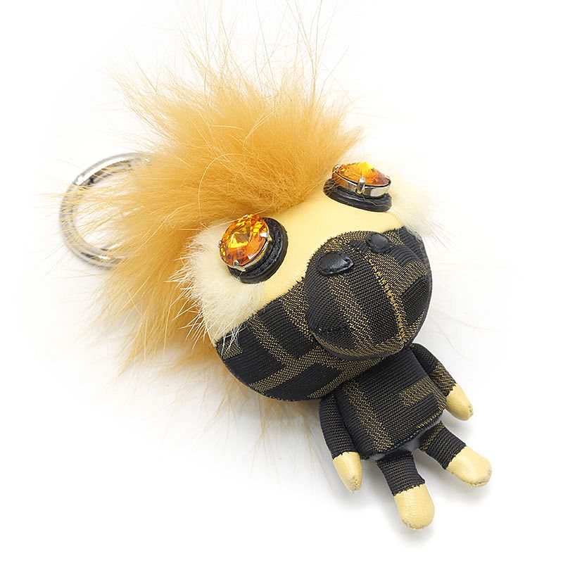 Fendi Space Monkey Bag Charm Zucca Pattern Key Holder Keychain