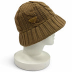 Prada Wool Bucket Hat 100% Triangle Logo Cable Knit Camel — view 2