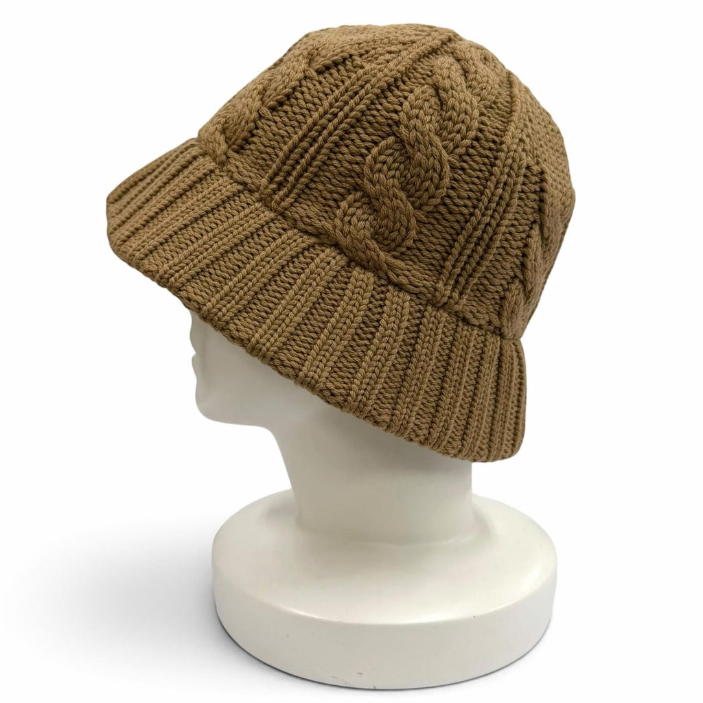 Prada Wool Bucket Hat 100% Triangle Logo Cable Knit Camel — view 4