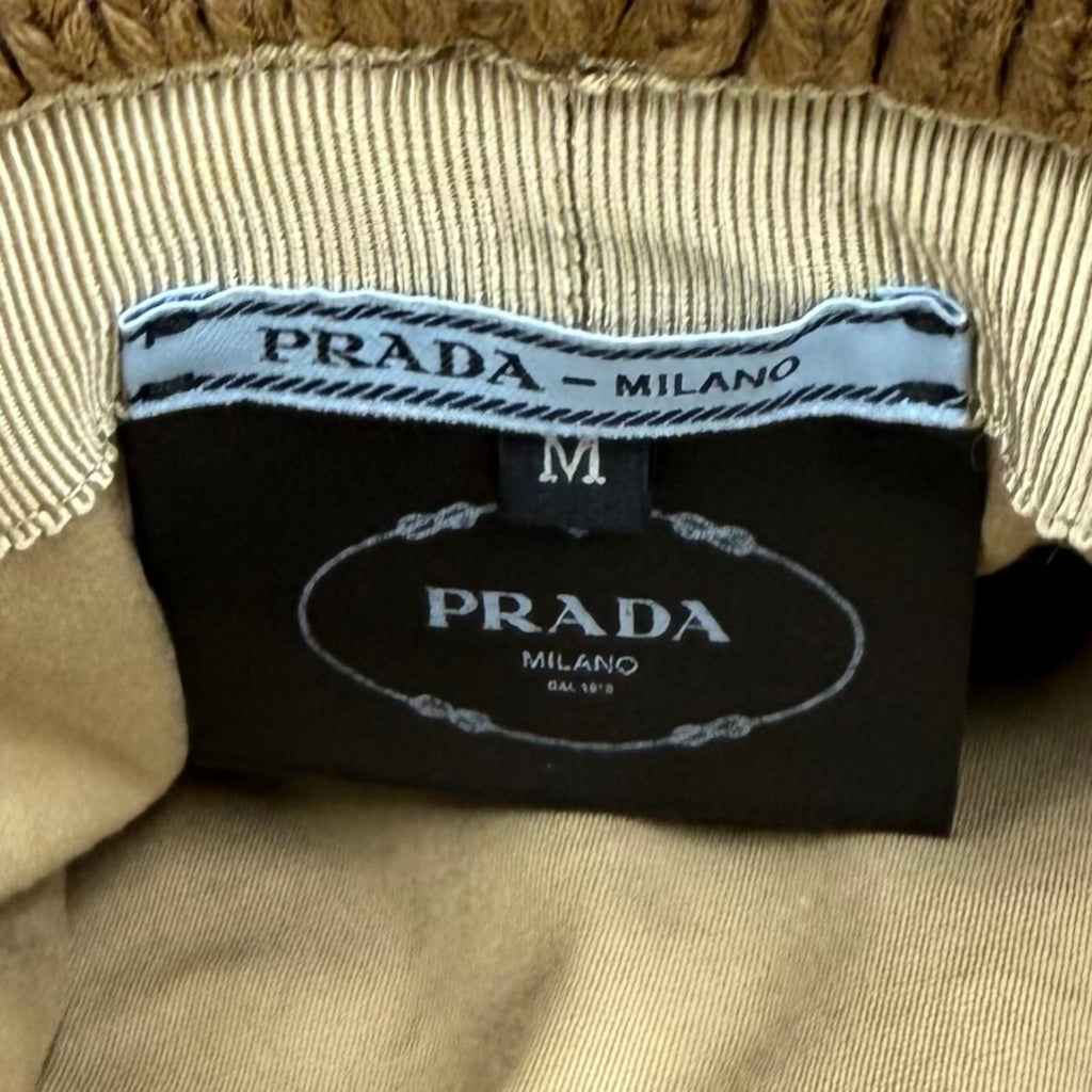 Prada Wool Bucket Hat 100% Triangle Logo Cable Knit Camel — view 7