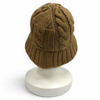 Prada Wool Bucket Hat 100% Triangle Logo Cable Knit Camel — view 3