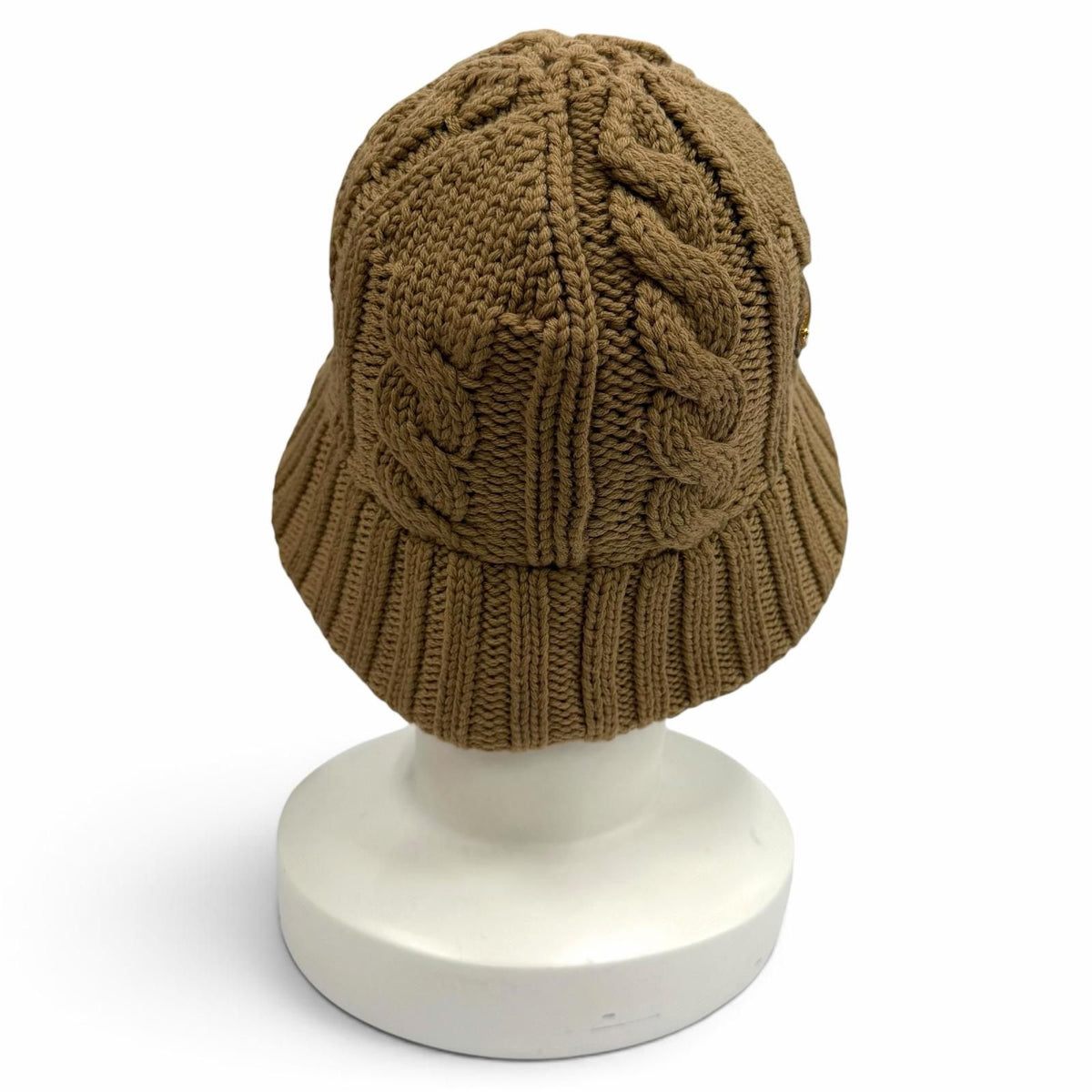 Prada Wool Bucket Hat 100% Triangle Logo Cable Knit Camel — view 3