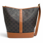 Celine Medium Bucket Triomphe Canvas Calfskin Tan Shoulder Bag Brown