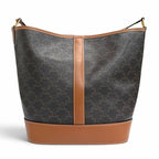 Celine Medium Bucket Triomphe Canvas Calfskin Tan Shoulder Bag Brown — view 4