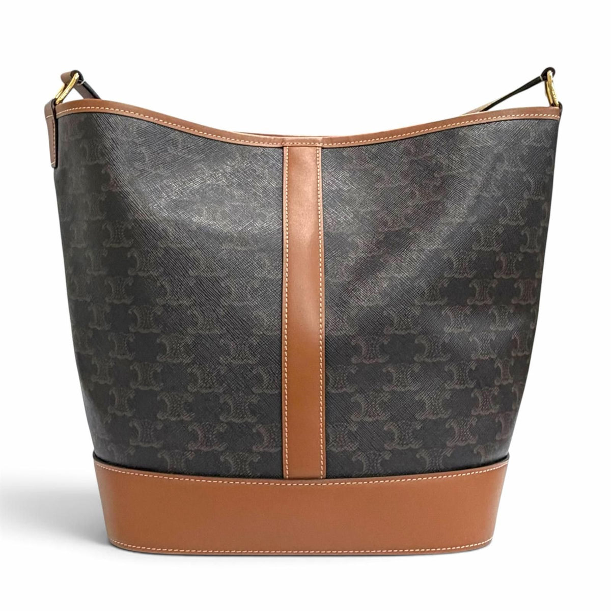 Celine Medium Bucket Triomphe Canvas Calfskin Tan Shoulder Bag Brown — view 4