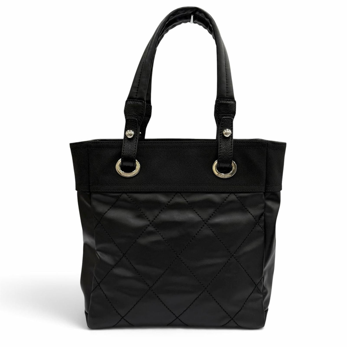 Chanel Paris Biarritz PM CC Logo Leather Tote Black — view 3