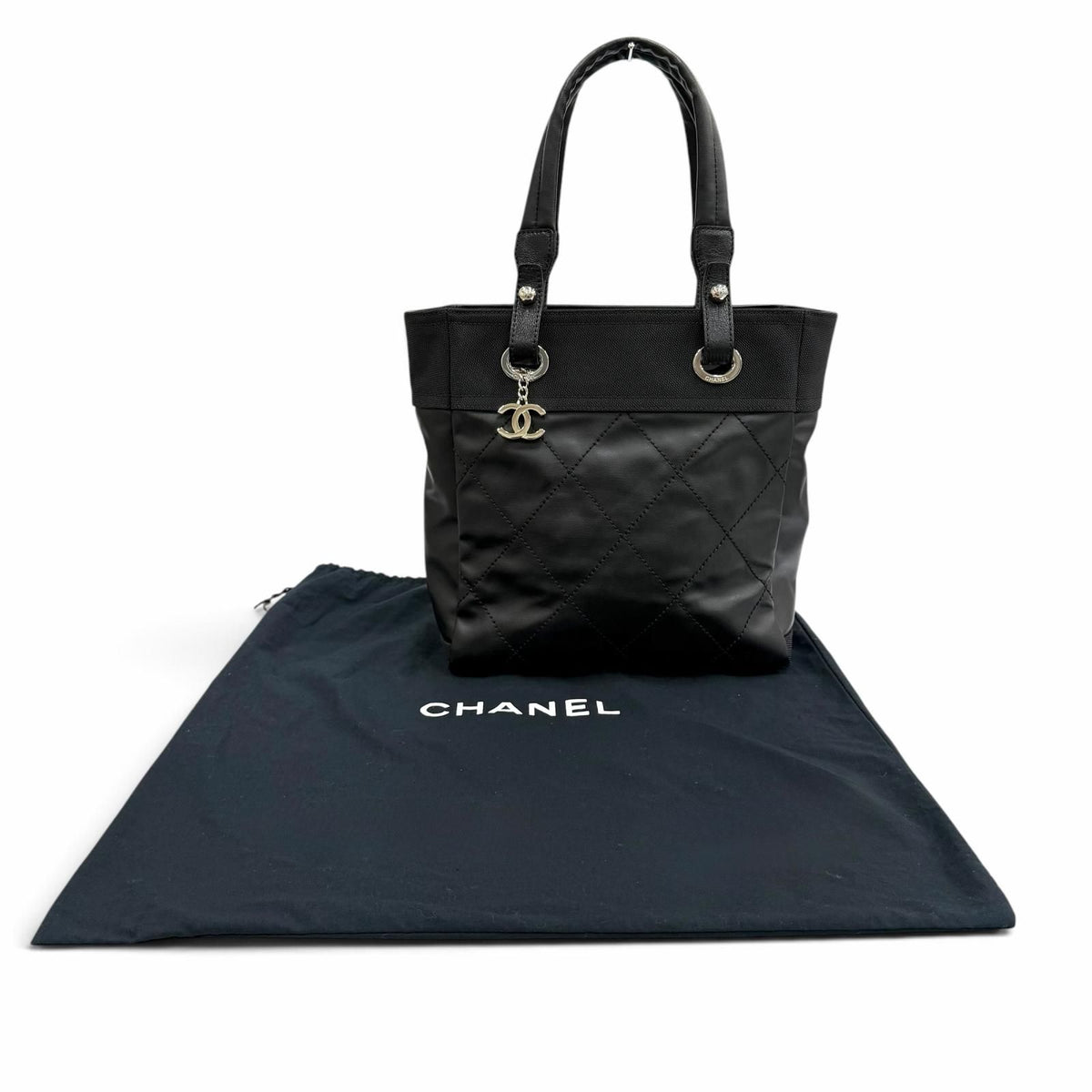 Chanel Paris Biarritz PM CC Logo Leather Tote Black — view 2