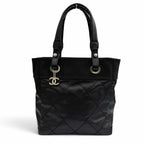 Chanel Paris Biarritz PM CC Logo Leather Tote Black