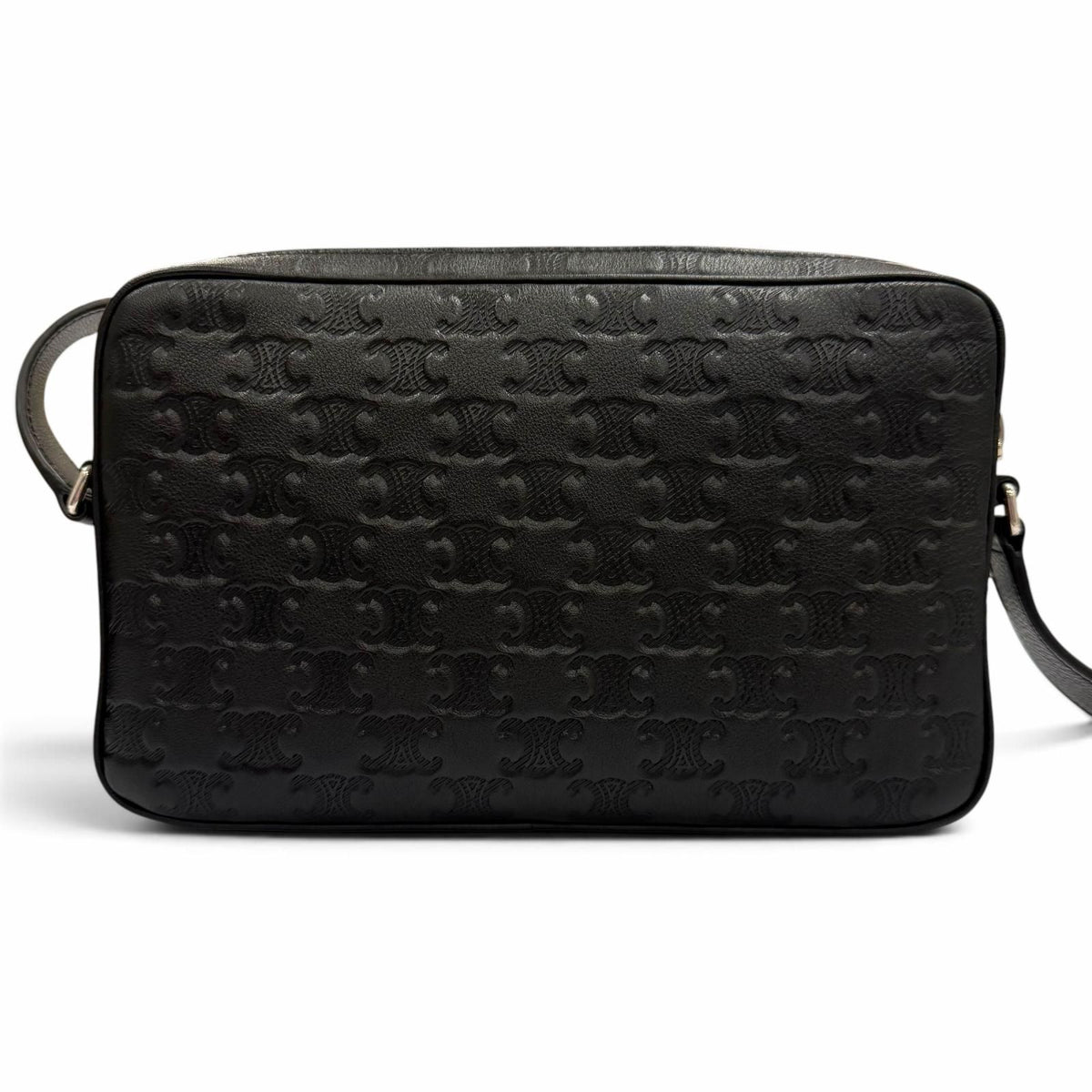 Celine Leather Triomphe Medium Messenger Shoulder Bag Black Silver — view 4