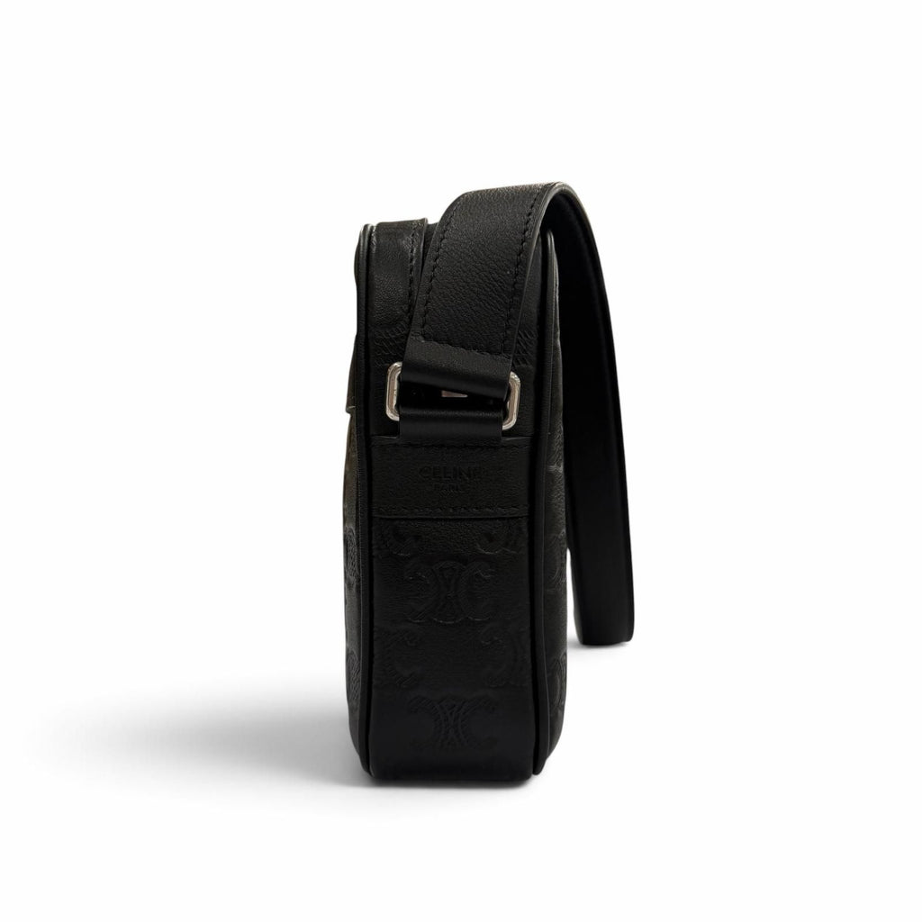 Celine Leather Triomphe Medium Messenger Shoulder Bag Black Silver — view 5