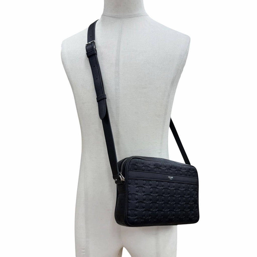 Celine Leather Triomphe Medium Messenger Shoulder Bag Black Silver — view 3
