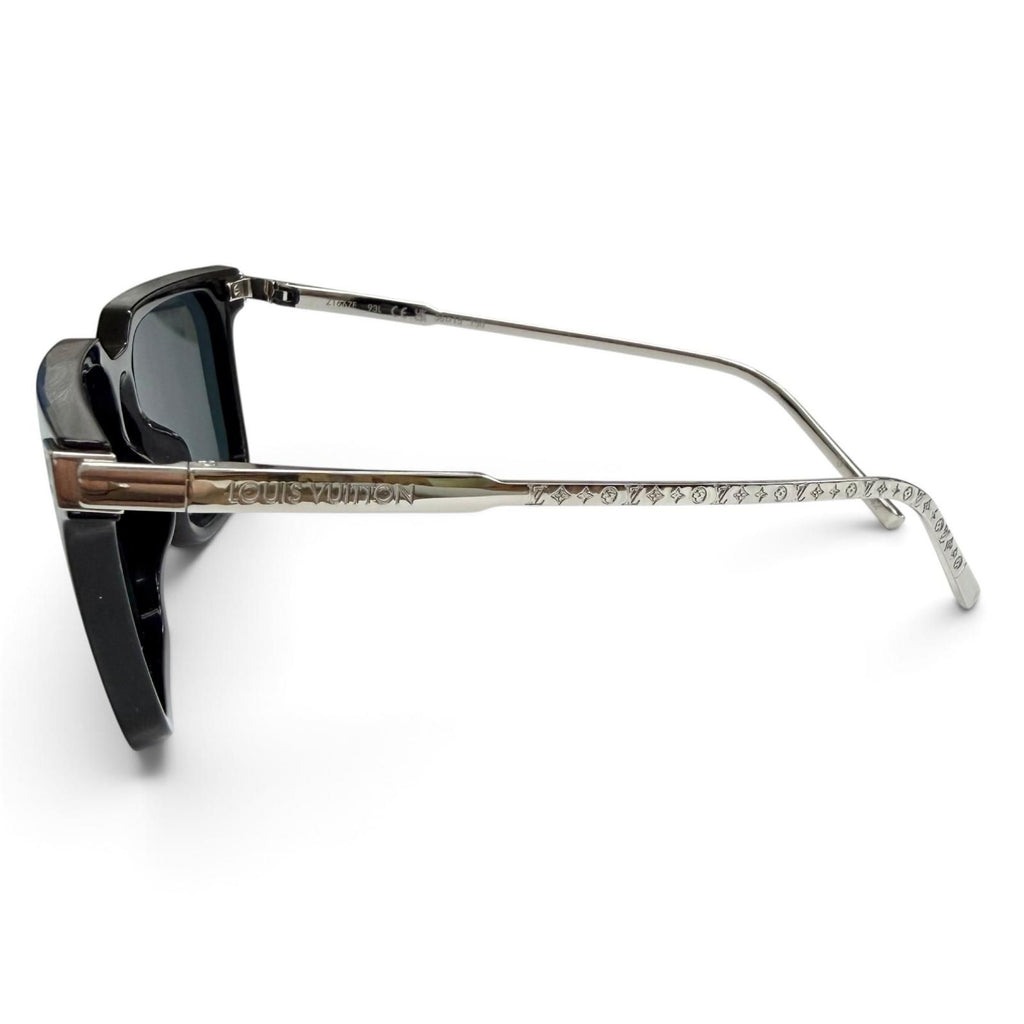 Louis Vuitton LV Rise Square Monogram Sunglasses Black Silver Demo Lens Eyewear — view 4