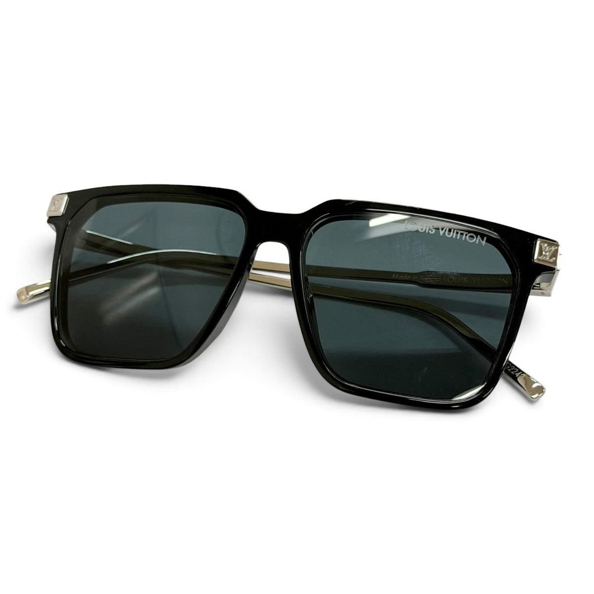 Louis Vuitton LV Rise Square Monogram Sunglasses Black Silver Demo Lens Eyewear