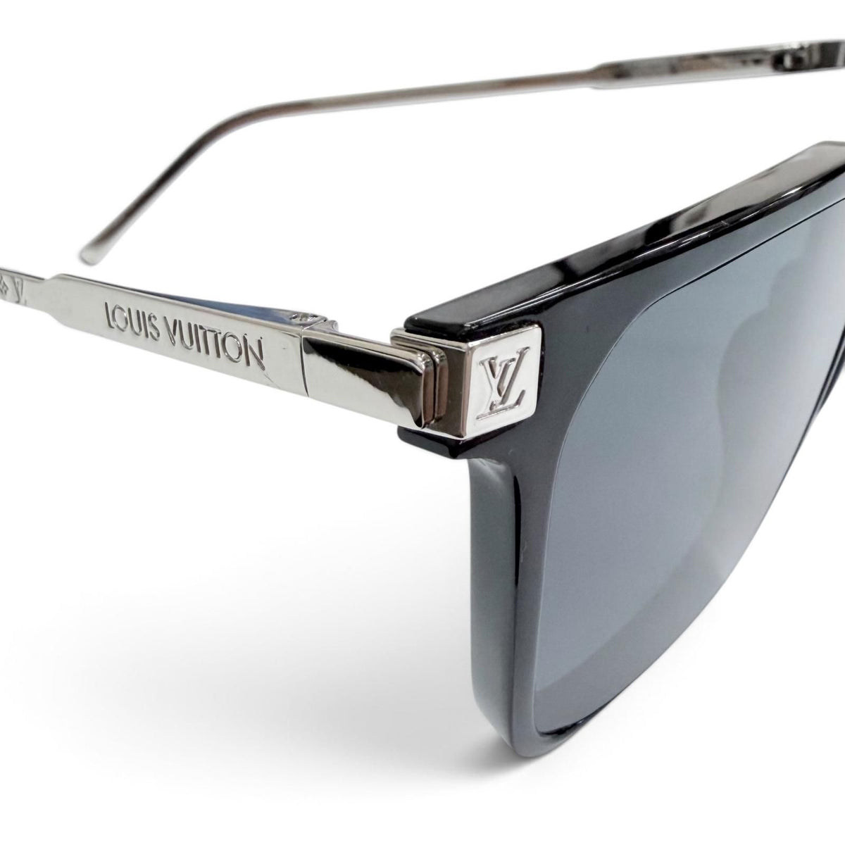 Louis Vuitton LV Rise Square Monogram Sunglasses Black Silver Demo Lens Eyewear — view 7
