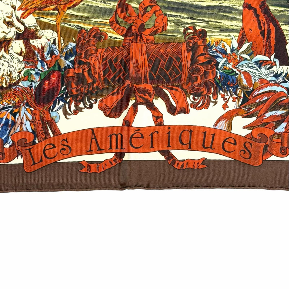 Hermes les Ameriques Colombvs Americas Columbus Carre 90 Silk 100% Scarf Brown — view 8