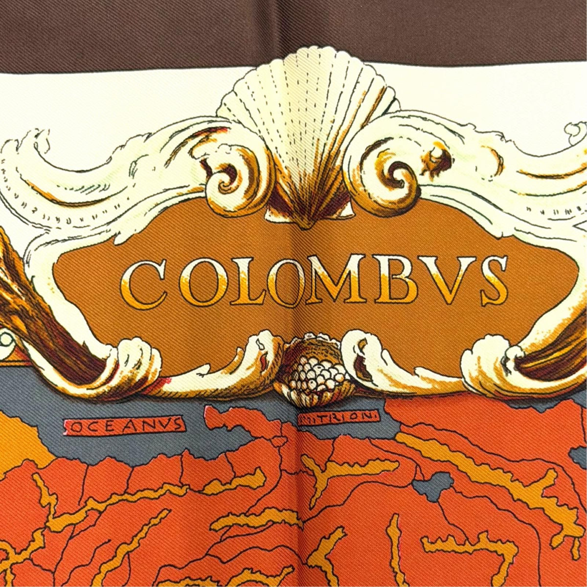 Hermes les Ameriques Colombvs Americas Columbus Carre 90 Silk 100% Scarf Brown — view 7