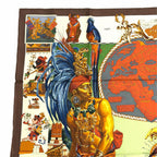 Hermes les Ameriques Colombvs Americas Columbus Carre 90 Silk 100% Scarf Brown — view 3
