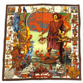 Hermes les Ameriques Colombvs Americas Columbus Carre 90 Silk 100% Scarf Brown