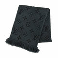 Louis Vuitton Logomania Scarf Wool Silk Monogram Dark Gray