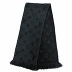 Louis Vuitton Logomania Scarf Wool Silk Monogram Dark Gray — view 4