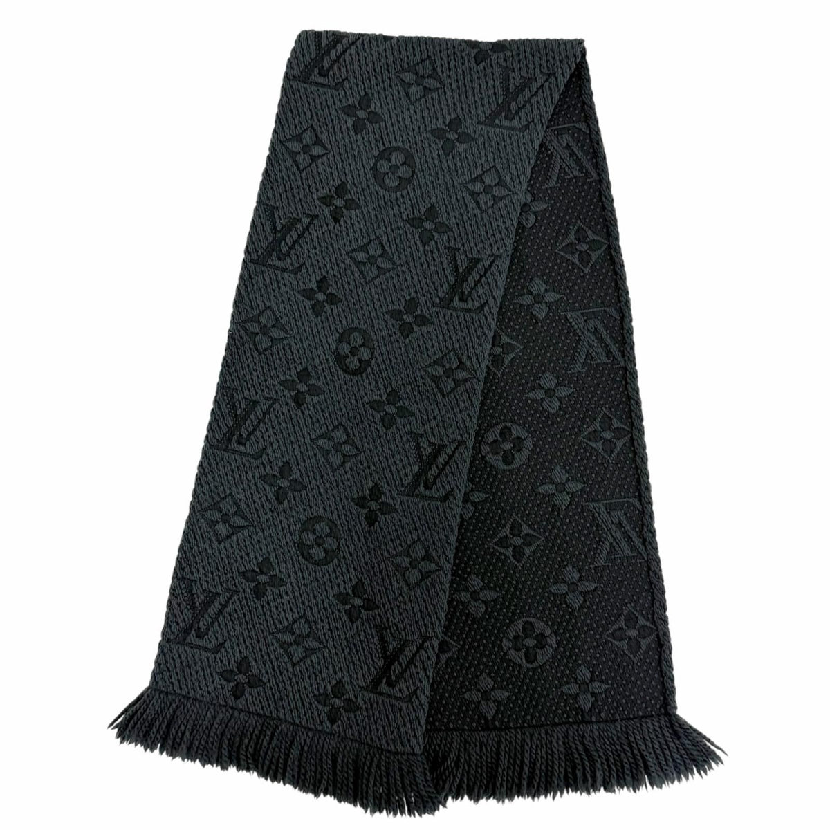 Louis Vuitton Logomania Scarf Wool Silk Monogram Dark Gray — view 4
