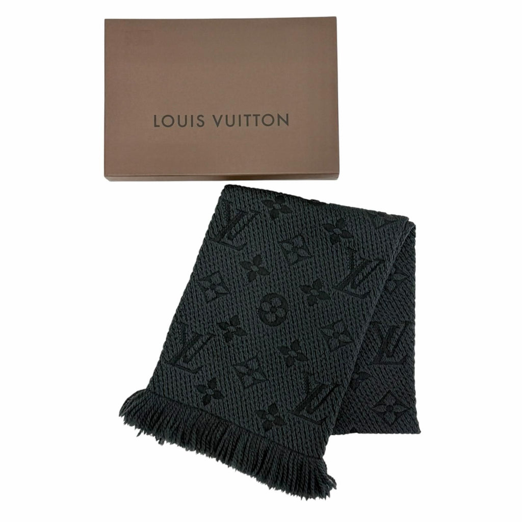 Louis Vuitton Logomania Scarf Wool Silk Monogram Dark Gray — view 2