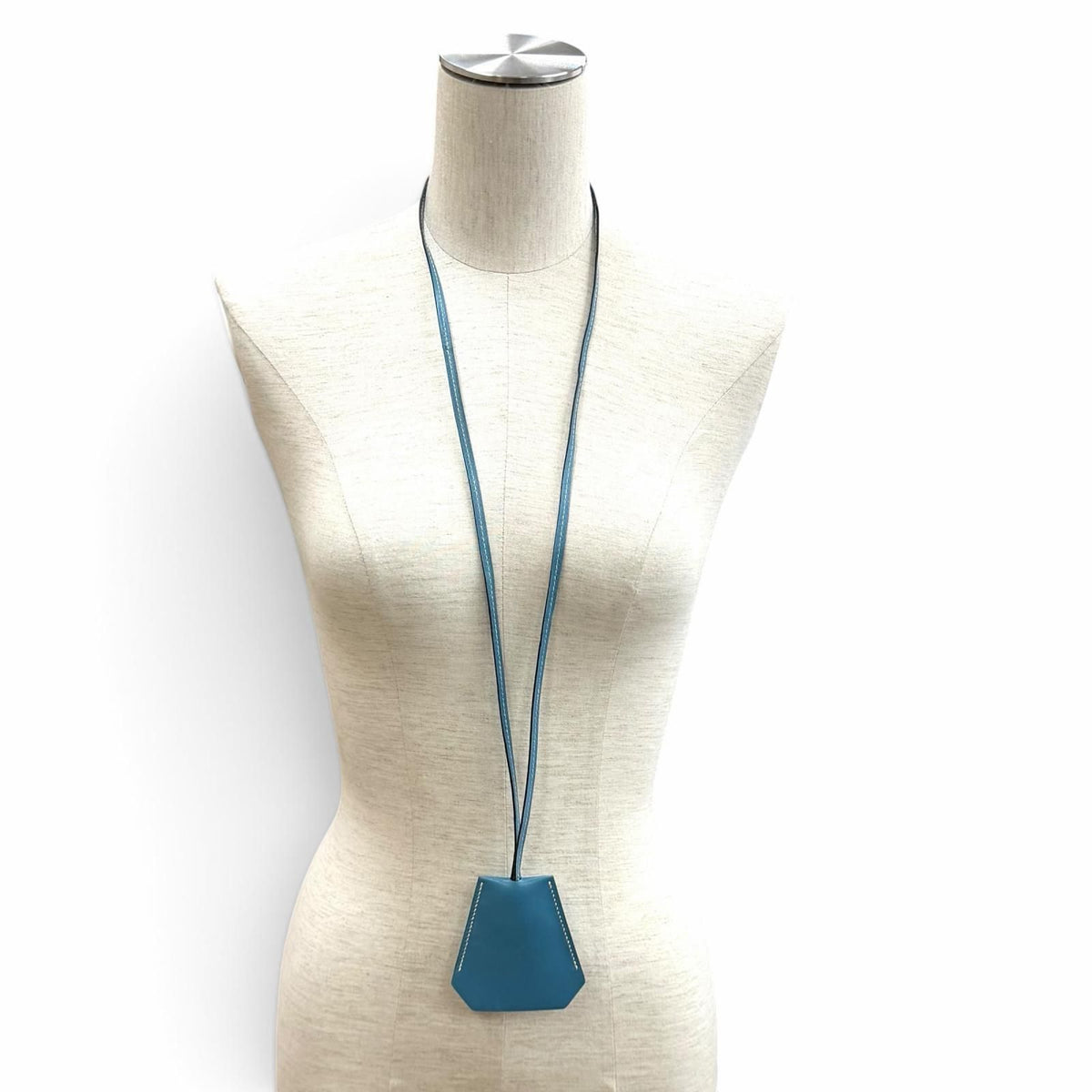 Hermes Vintage Clochette Blue Jean Veau Swift Pendant Necklace — view 2