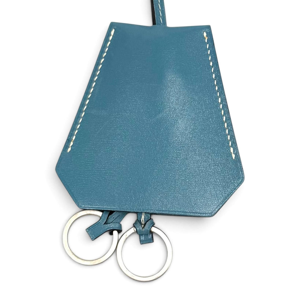 Hermes Vintage Clochette Blue Jean Veau Swift Pendant Necklace — view 6