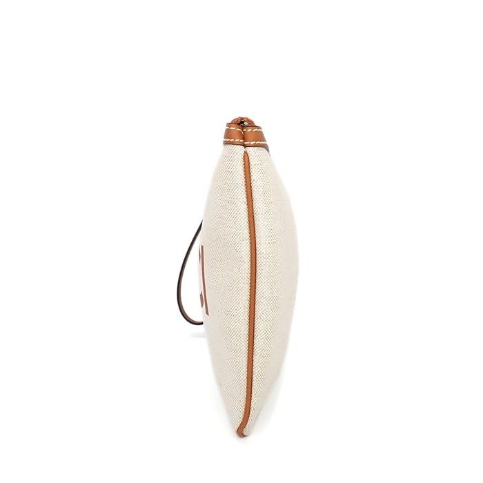 Gucci Clutch Logo Facul Beige Brown Cotton Linen — view 3