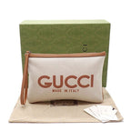 Gucci Clutch Logo Facul Beige Brown Cotton Linen — view 8