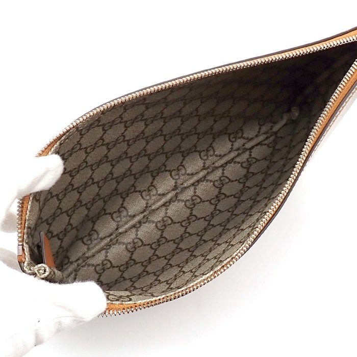 Gucci Clutch Logo Facul Beige Brown Cotton Linen — view 5