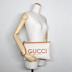 Gucci Clutch Logo Facul Beige Brown Cotton Linen — view 7