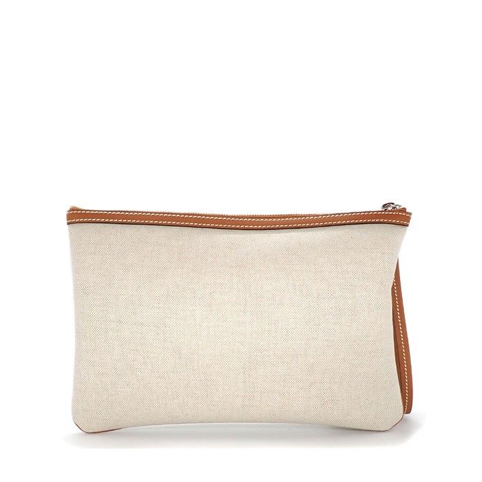Gucci Clutch Logo Facul Beige Brown Cotton Linen — view 2