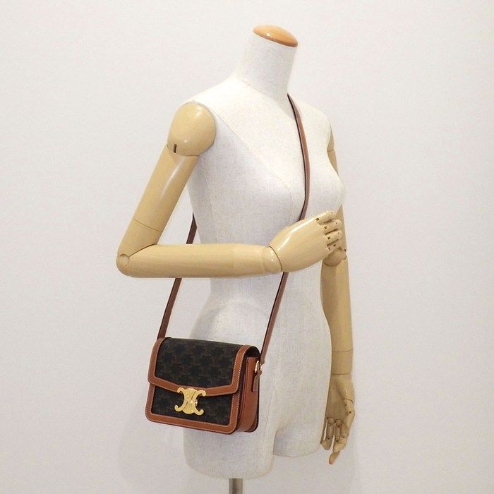 Celine Shoulder Bag Teen Triomphe Tan Canvas Calfskin — view 8