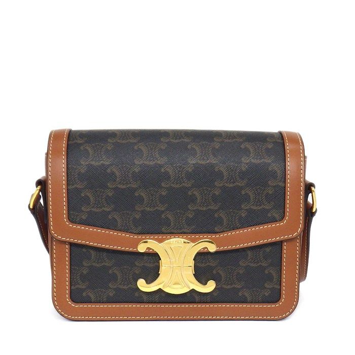 Celine Shoulder Bag Teen Triomphe Tan Canvas Calfskin