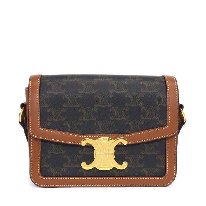 Celine Shoulder Bag Teen Triomphe Tan Canvas Calfskin