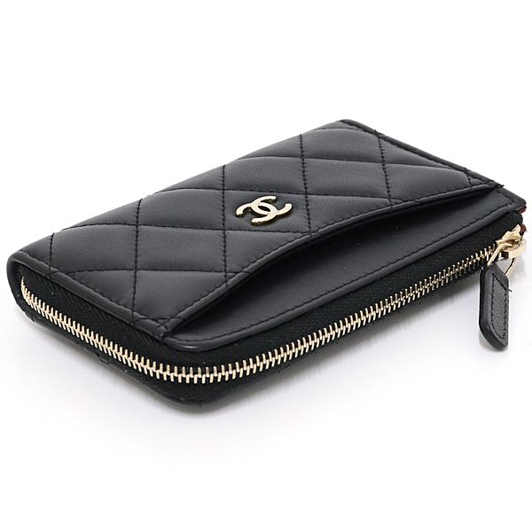 Chanel Zip Card Case Fragment Coin Purse Quilted Lambskin Black — view 5