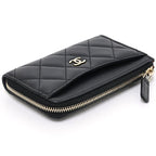 Chanel Zip Card Case Fragment Coin Purse Quilted Lambskin Black — view 5