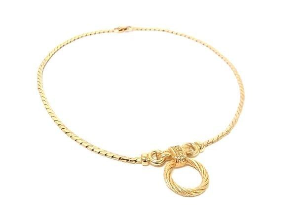 Dior Necklace Vintage Gold Metal Rhinestone