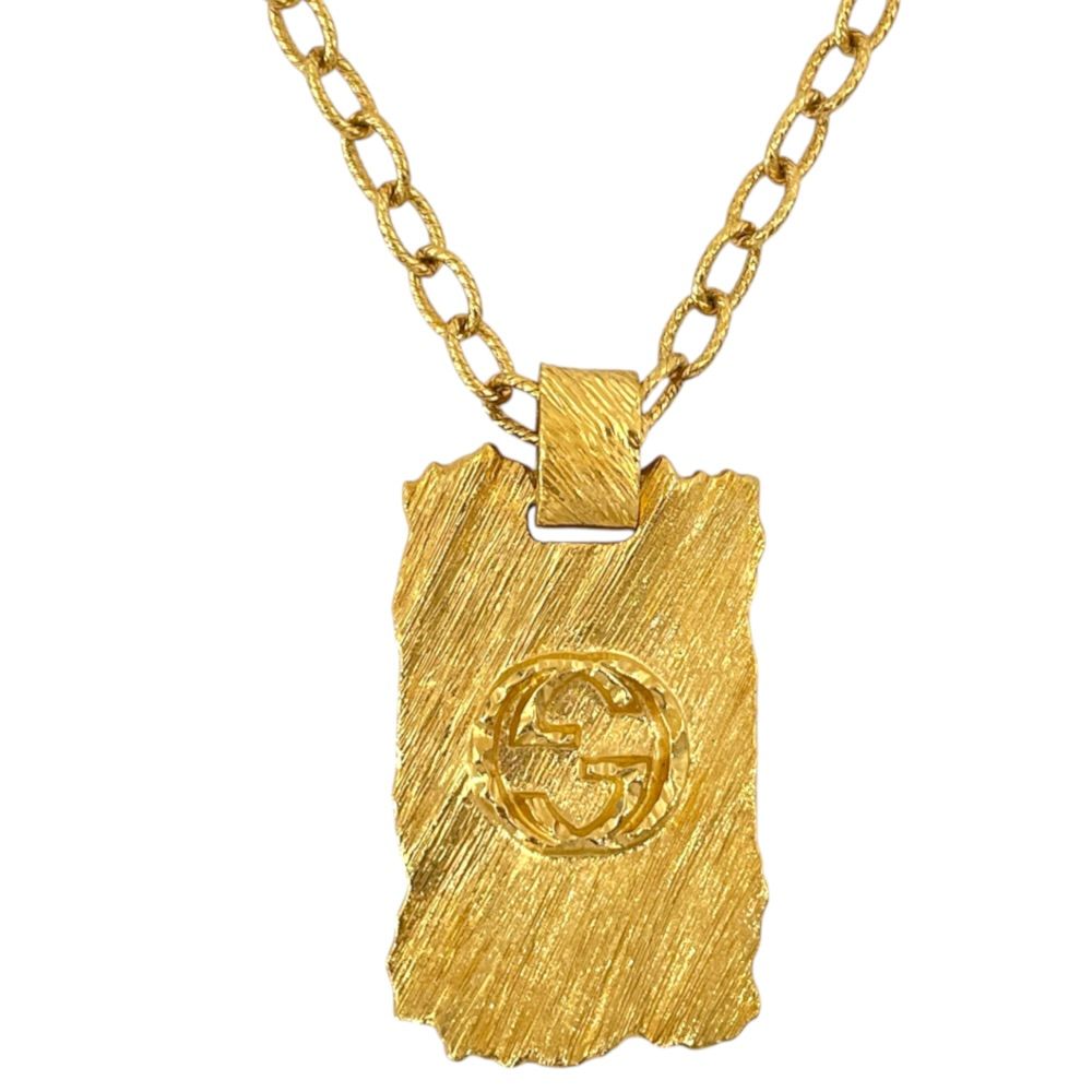 Gucci Pendant Interlocking G Plate Metal Gold Necklace