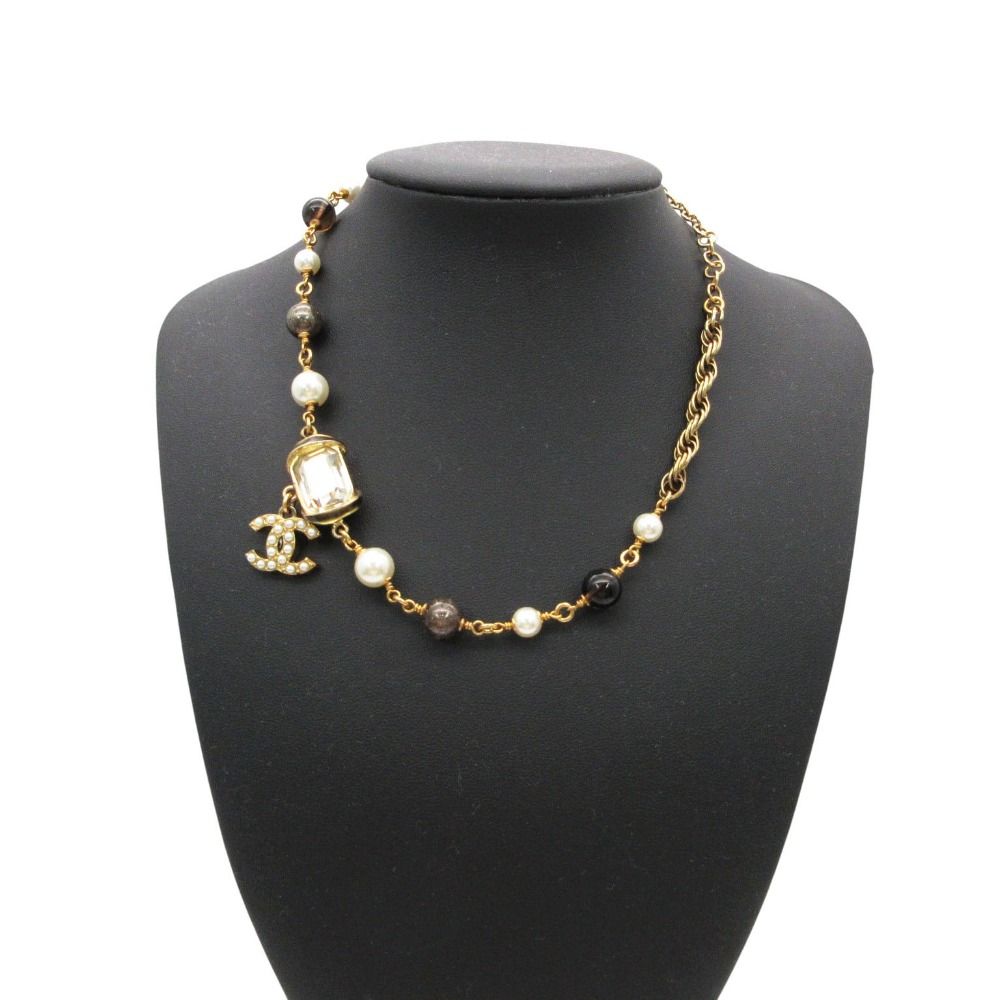 Chanel Necklace Pearl Bijou Stone CC Logo Gold — view 2
