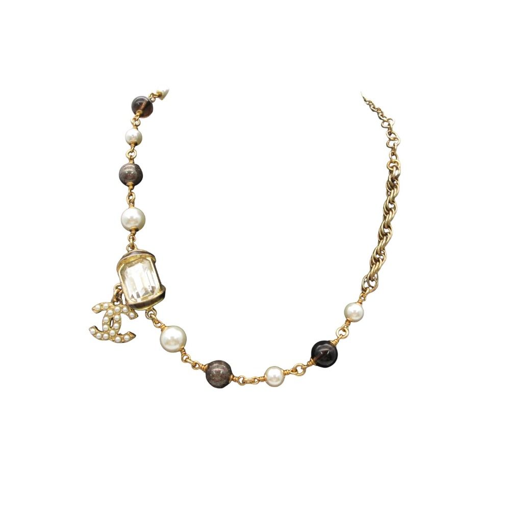 Chanel Necklace Pearl Bijou Stone CC Logo Gold — view 3