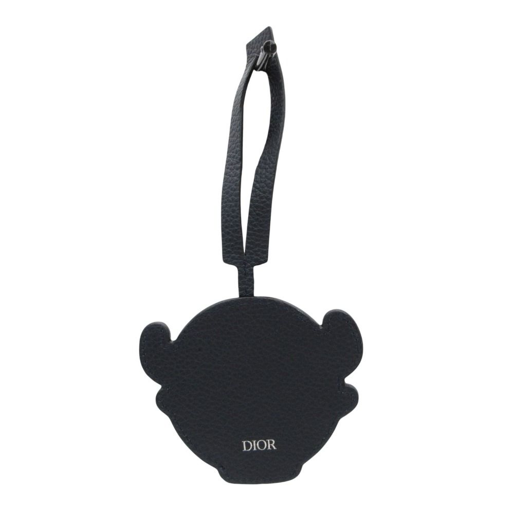 Dior Shawn Stussy Charm Bag Leather Key Holder Cow Motif Strap Navy Keychain — view 2