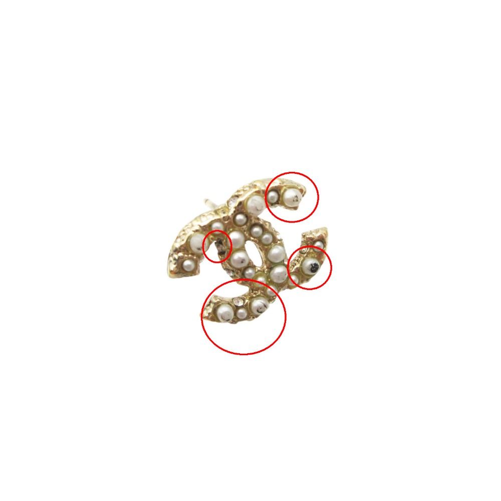 Chanel Earrings CC Logo CC Faux Pearl Rhinestone Gold — view 8