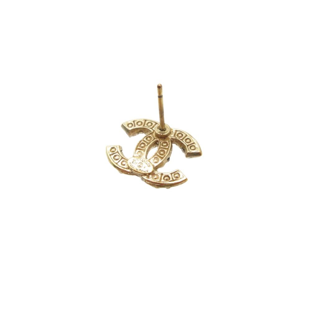 Chanel Earrings CC Logo CC Faux Pearl Rhinestone Gold — view 4