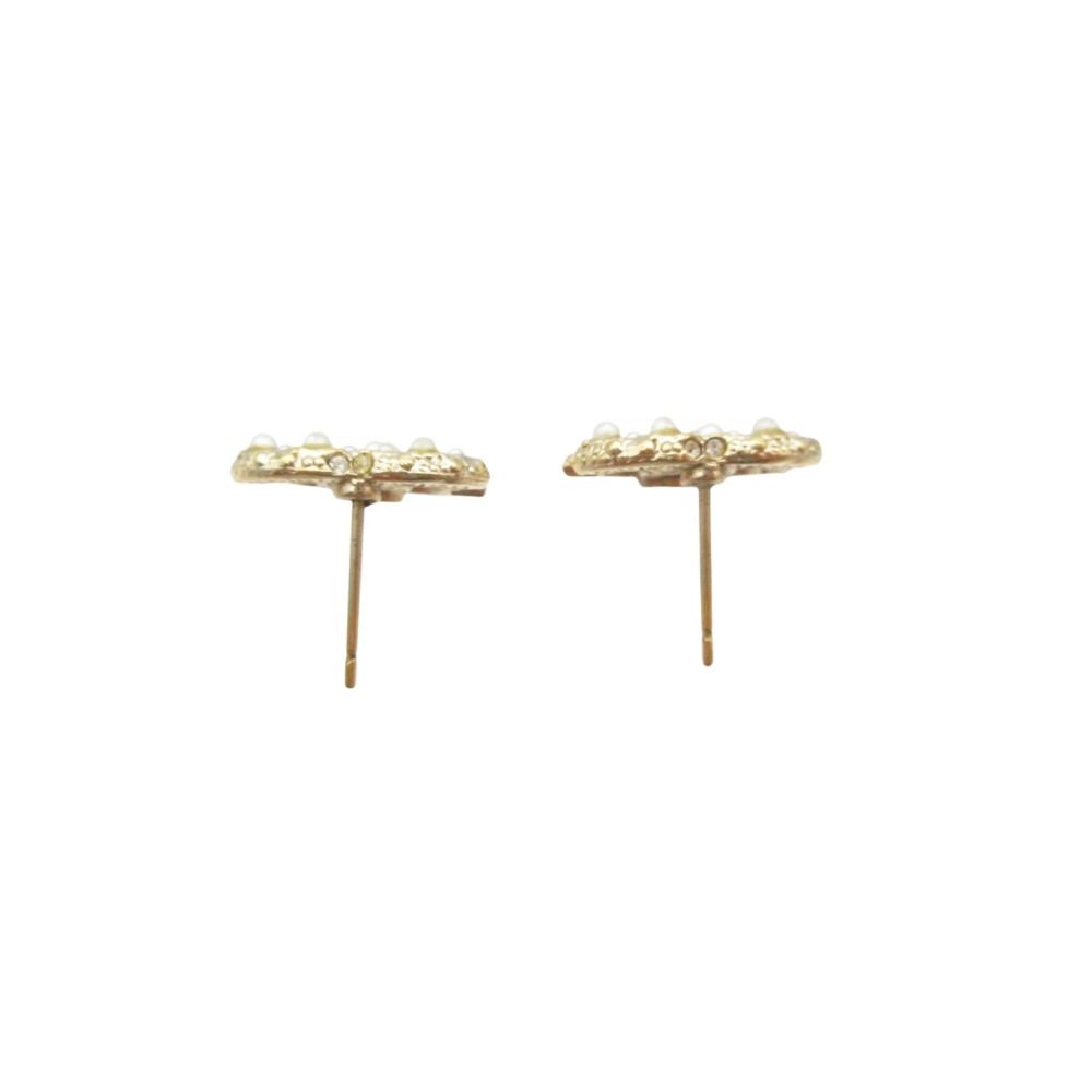 Chanel Earrings CC Logo CC Faux Pearl Rhinestone Gold — view 7