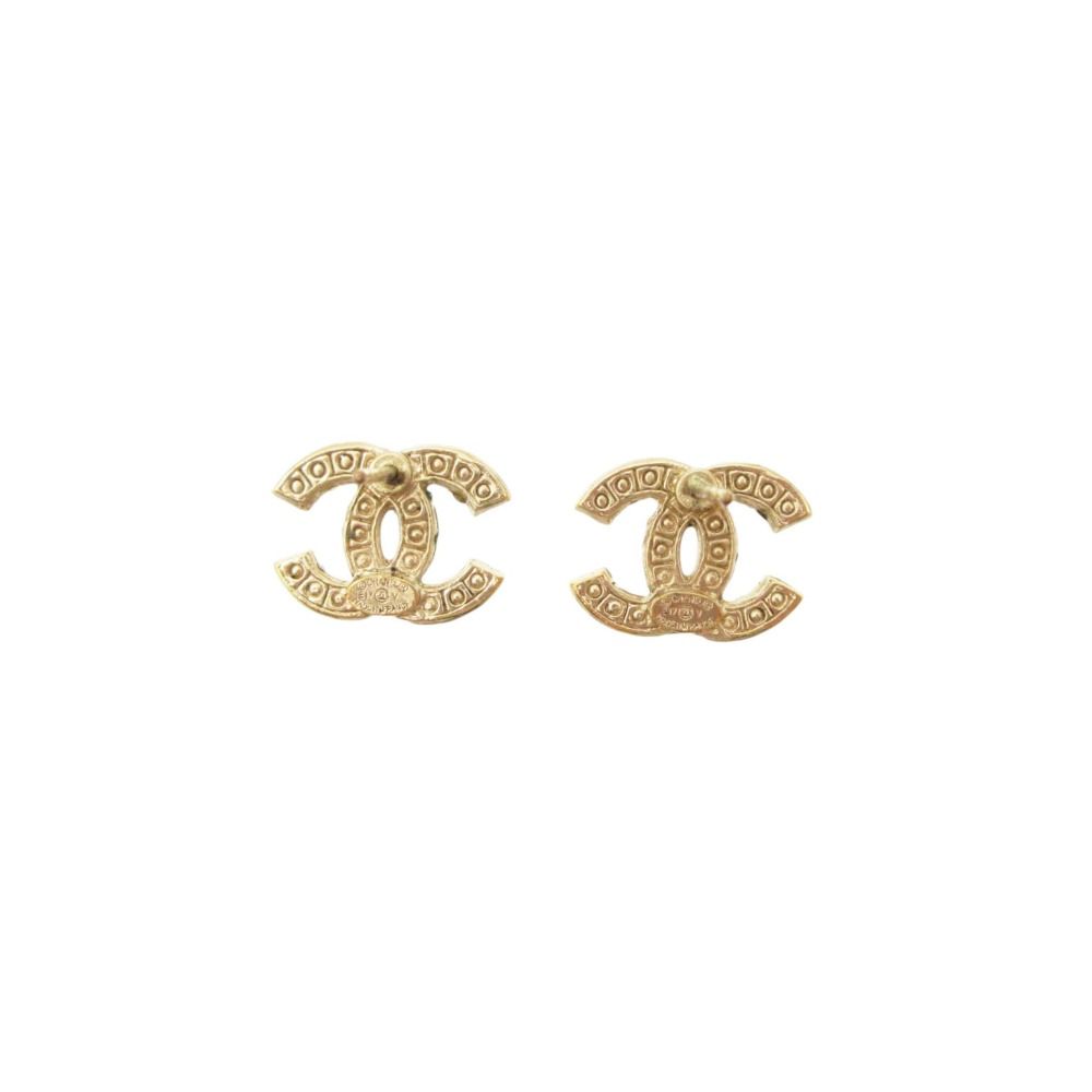 Chanel Earrings CC Logo CC Faux Pearl Rhinestone Gold — view 3